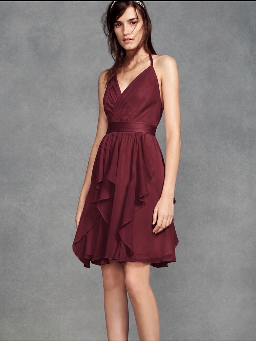 Short Chiffon Bridesmaid Dress with Cascade Skirt